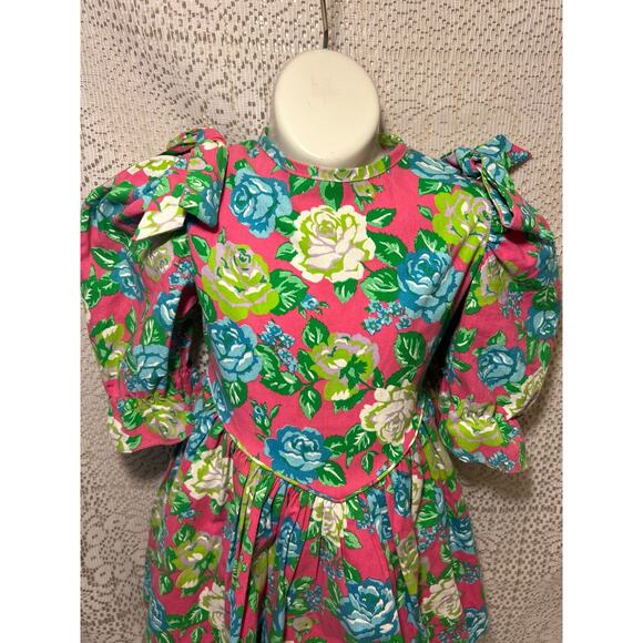 Vintage 80’s Little Star Rockabilly, Floral Tea Party Dress, Puffy Sleeves, 4T - Picture 4 of 9